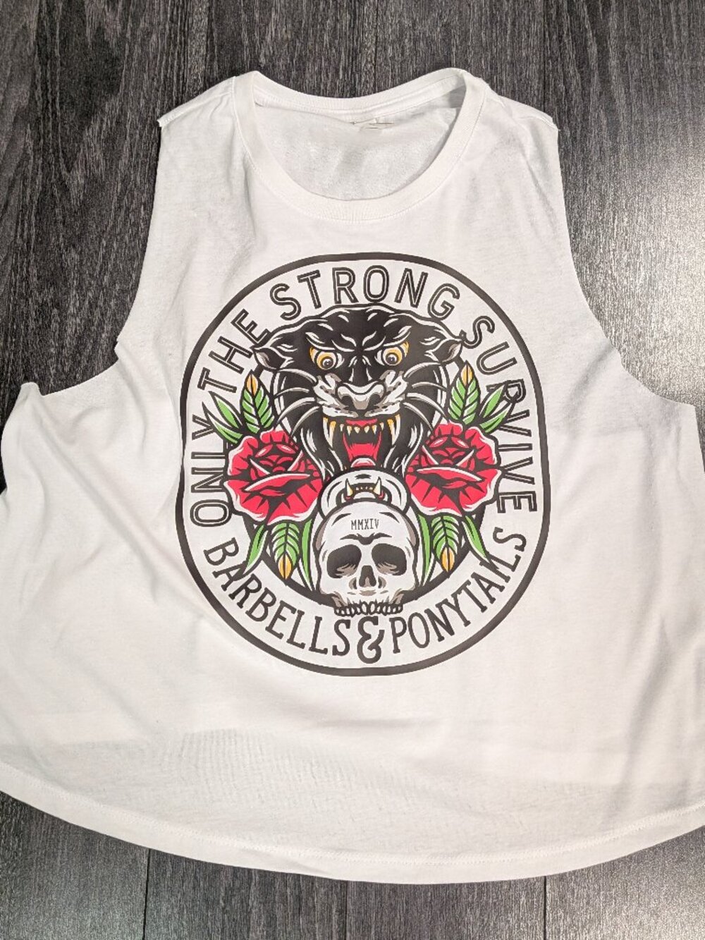 Barbells And Ponytails Racer Crop "Only The Strong" Tank Top Sz L NEW